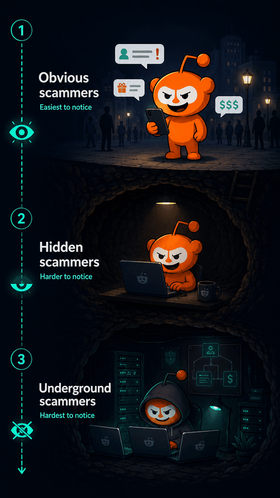 Guide explaining how to identify common ticket scam patterns from a Reddit user's profile